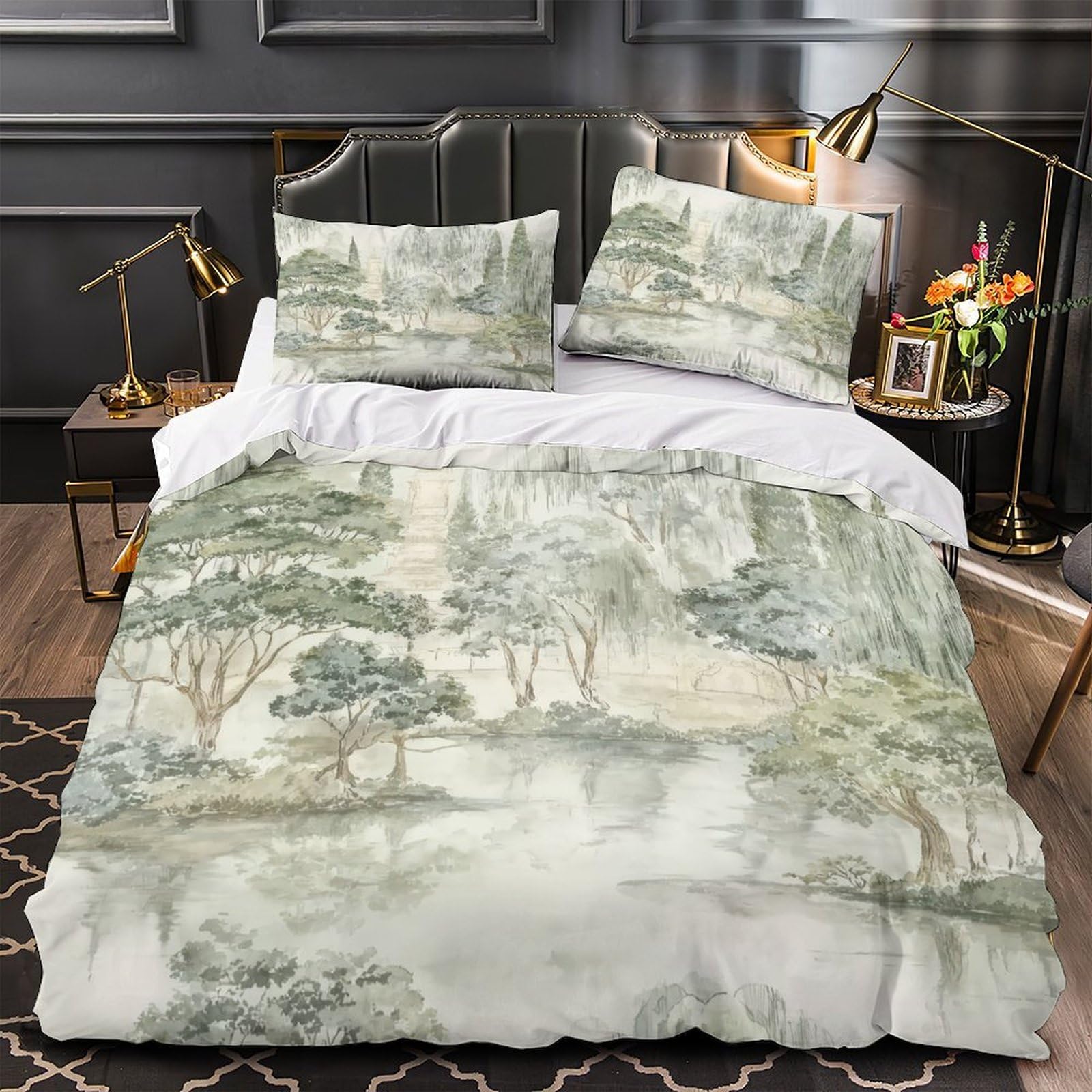 Parure de lit paysage aquarelle en microfibre 140x200 pour chambre d'ado