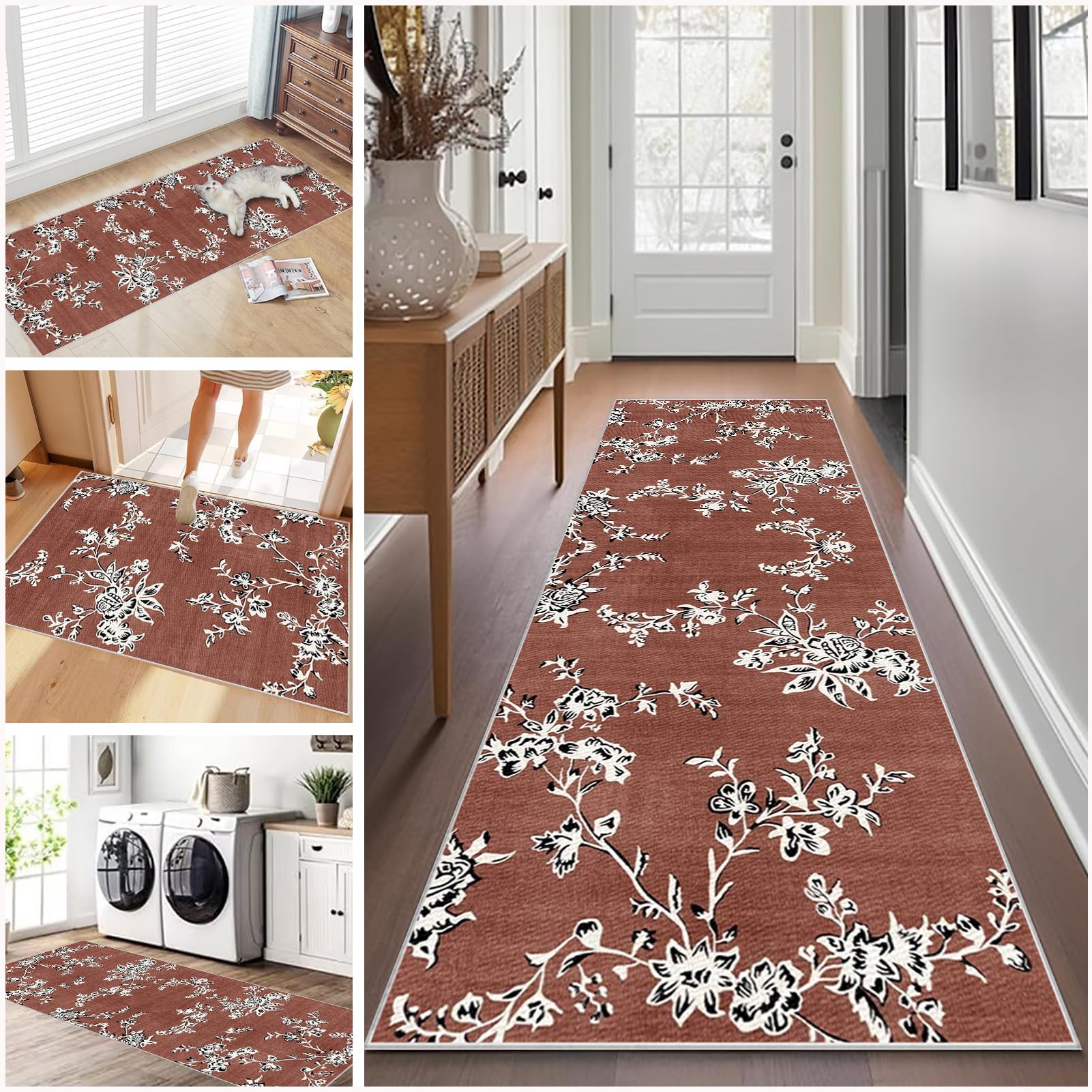 Hallway Runner Non Slip Long Kitchen Carpet Runners 40 x 220 cm Heavy Duty Entrance Mat Hall Runner Narrow Rugs Absorbent Doormat Washable Kitchen Rug Runners for Hallways Kitchen Laundry Room