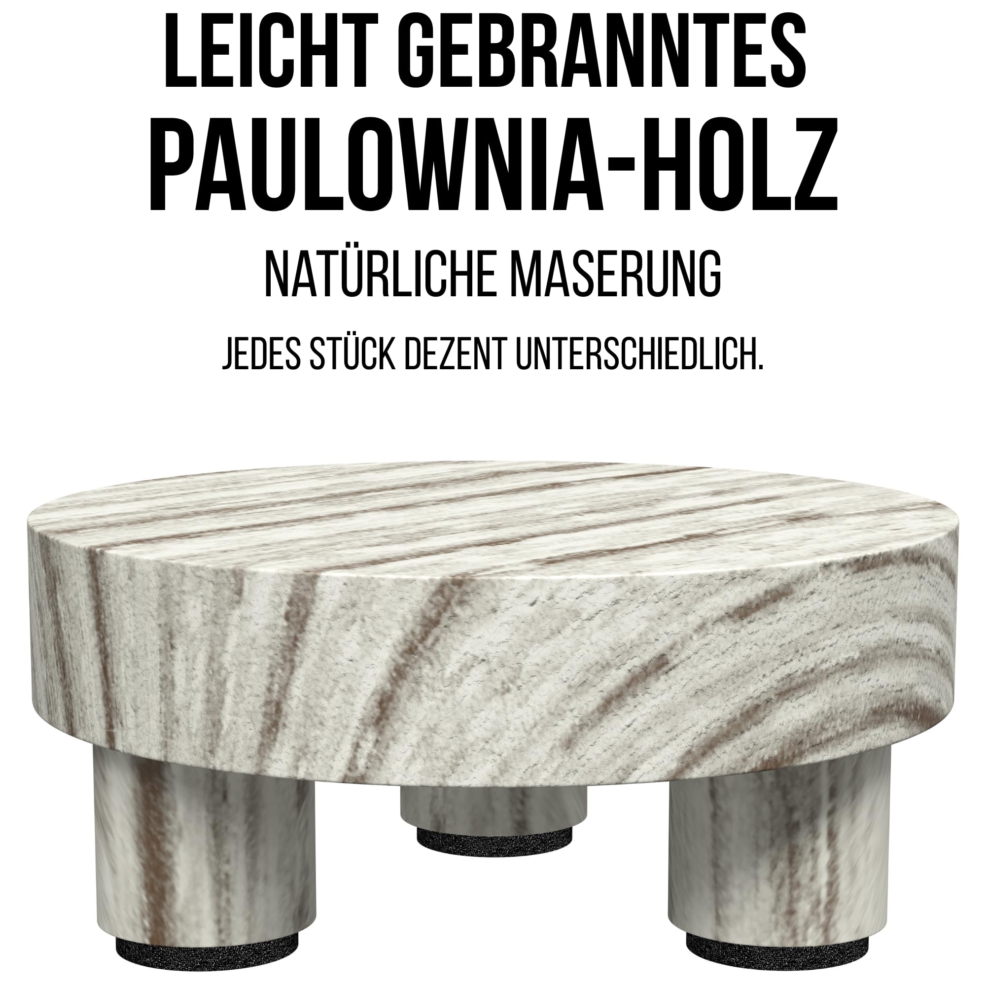 Blumenhocker Holz Set – Paulownia Holz – Für kleine Zimmerpflanzen – 2 Pflanzenhocker Ø12,7 cm + 2 Blumentopf Untersetzer Ø10 cm + 6 Filzgleiter – Natur