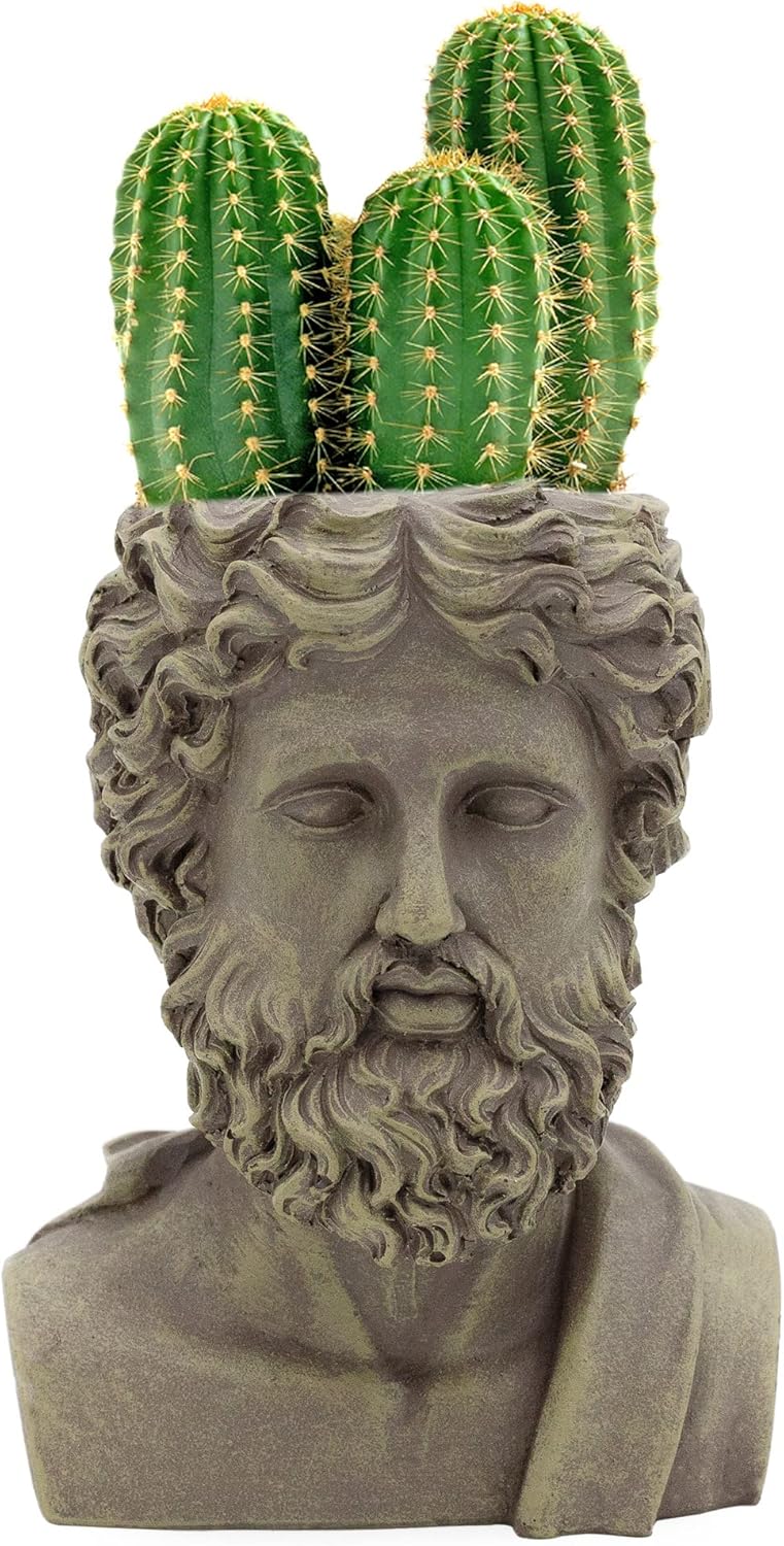 Esterno Greek God Zeus Planter Pot (Mini Size); Garden Decor Statue Head Planter