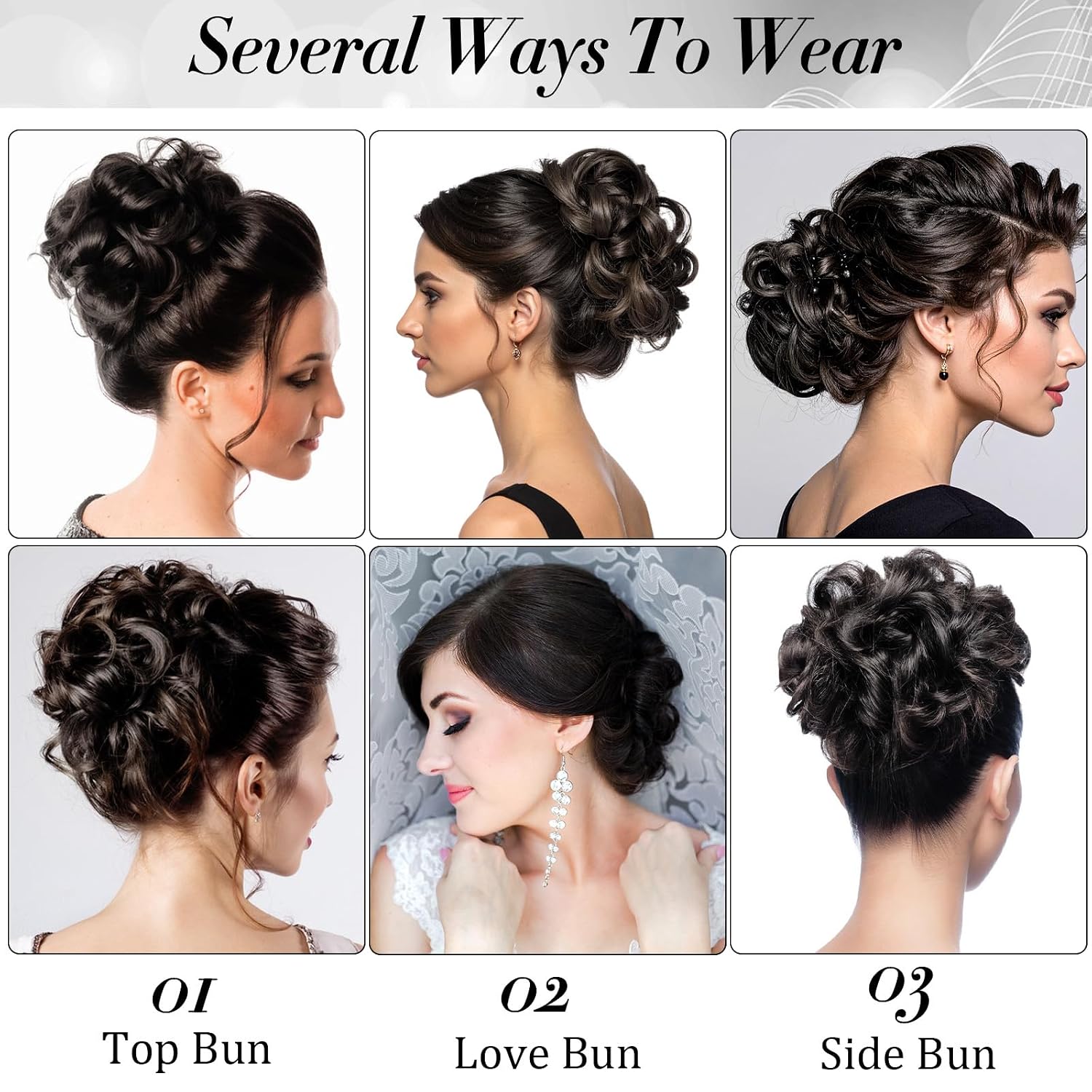 2 Pcs Messy Bun Hair Piece Wavy Curly Scrunchies Synthetic Chignon Ponytail Wig Hair Extensions Thick Tousled Updo Bun Hairpieces for Women Girls (Natural Dark Brown)