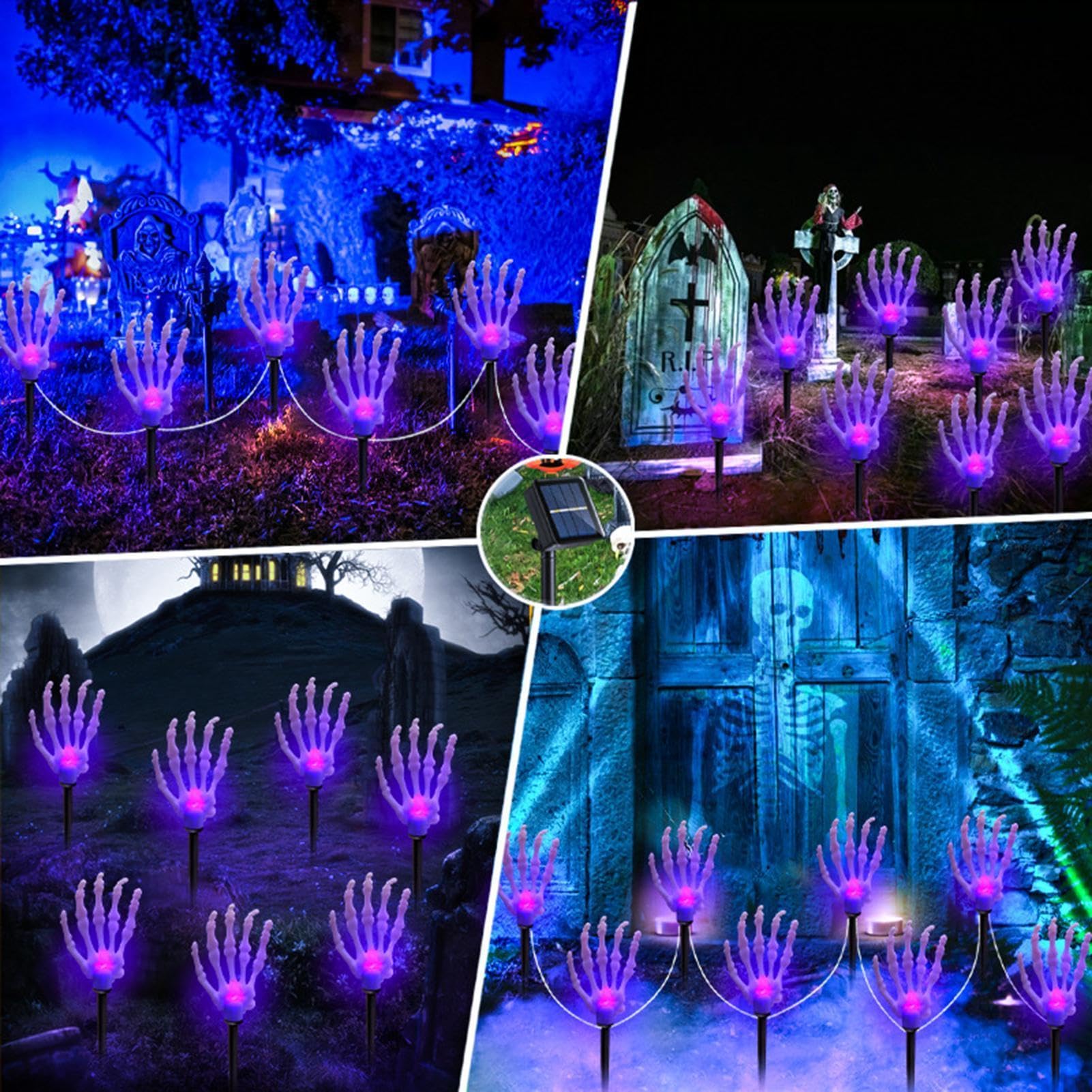 Halloween lampy ogrodowe, straszne słupki szkieletu, dekoracja zewnętrzna LED | Zewnętrzne lampy solarne do drzwi wejściowych, tarasu, trawnika, parku, krajobrazu, ziemi, cmentarza,