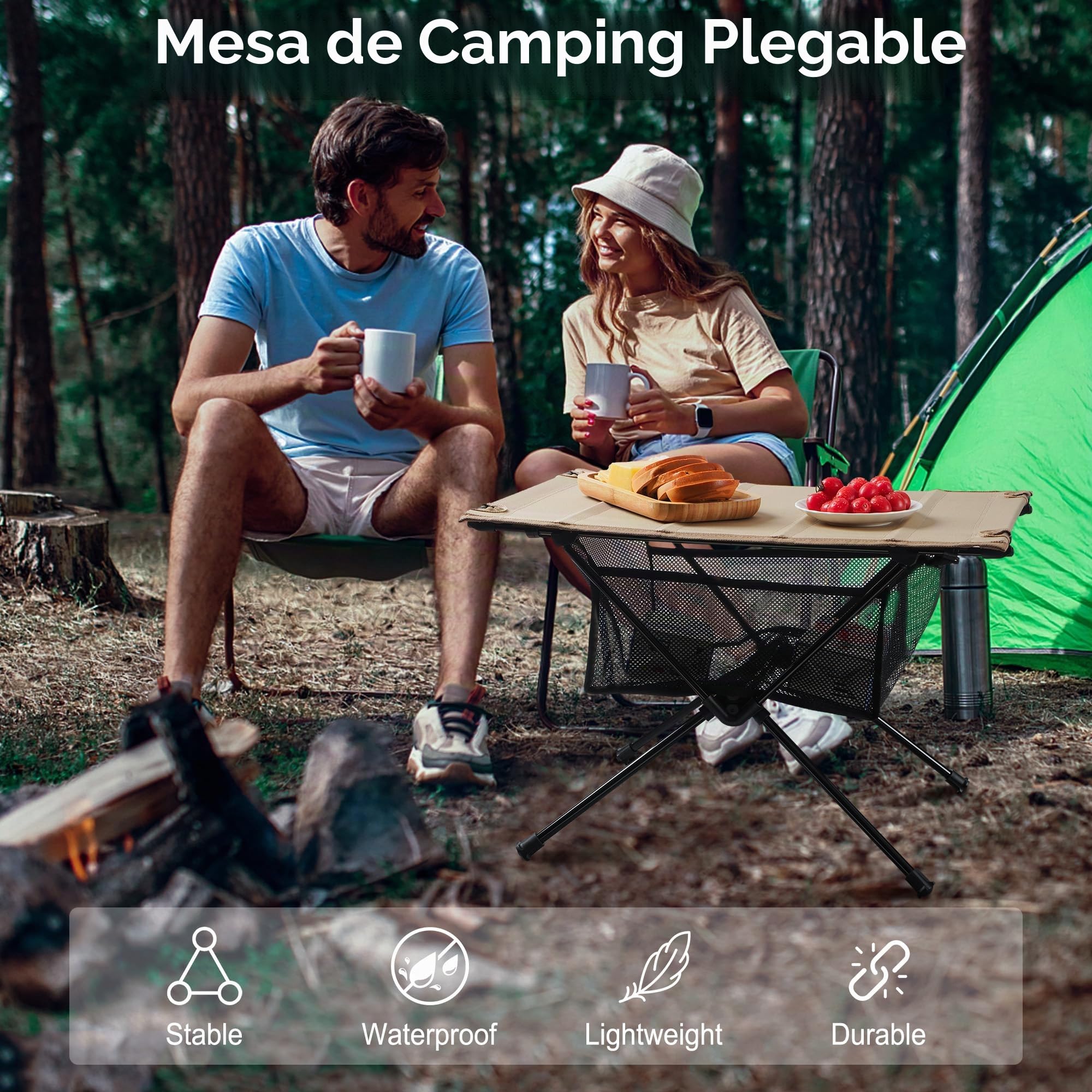 Mesa Camping - Mesa Plegable Camping, Mesa Plegable Camping Pequeña | Bolsa de Transporte, con Bolsa de Red | Pequeña & Ultra-Ligera (60x40x39,5 cm) | Ideal para Exteriores, Barbacoa