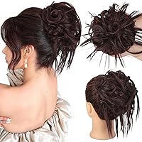 Vista 30 de HMD - Extensiones de cabello tipo rodete desordenado, cola de caballo con banda elástica de goma, extensiones de cabello sintético para mujer