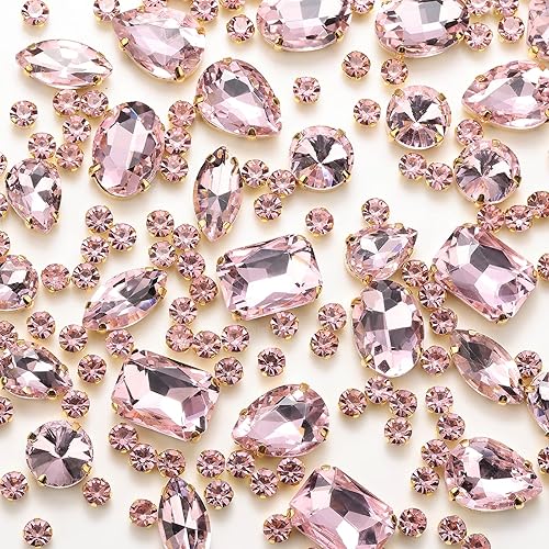 Miniatura 26 de Diamantes de imitación para coser, Choupee 130 piezas de piedras rojas para coser con base metálica y engaste de garra, formas mixtas, gemas