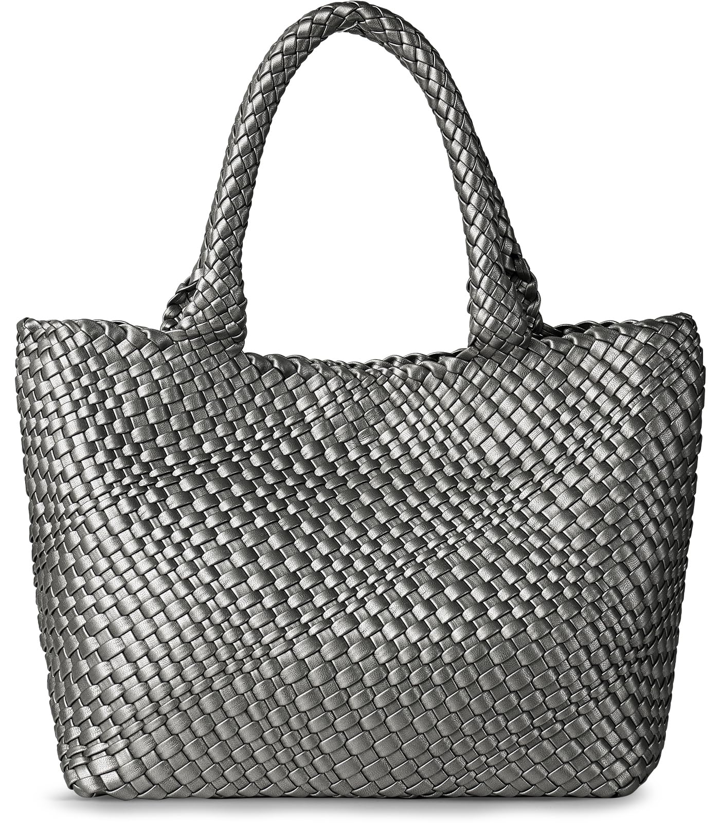 Woven Shoulder Bag for Women Fashion Top Handle Soft Vegan Leather Shopper