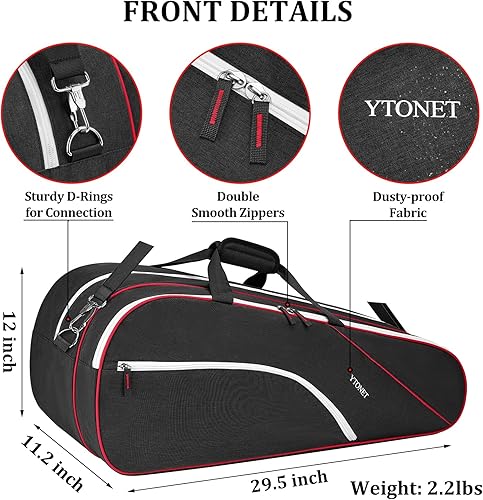 Miniatura 7 de Ytonet Bolsa de tenis para 6 raquetas, bolsa grande para raquetas de tenis para hombres y mujeres, con compartimento aislado para zapatos,