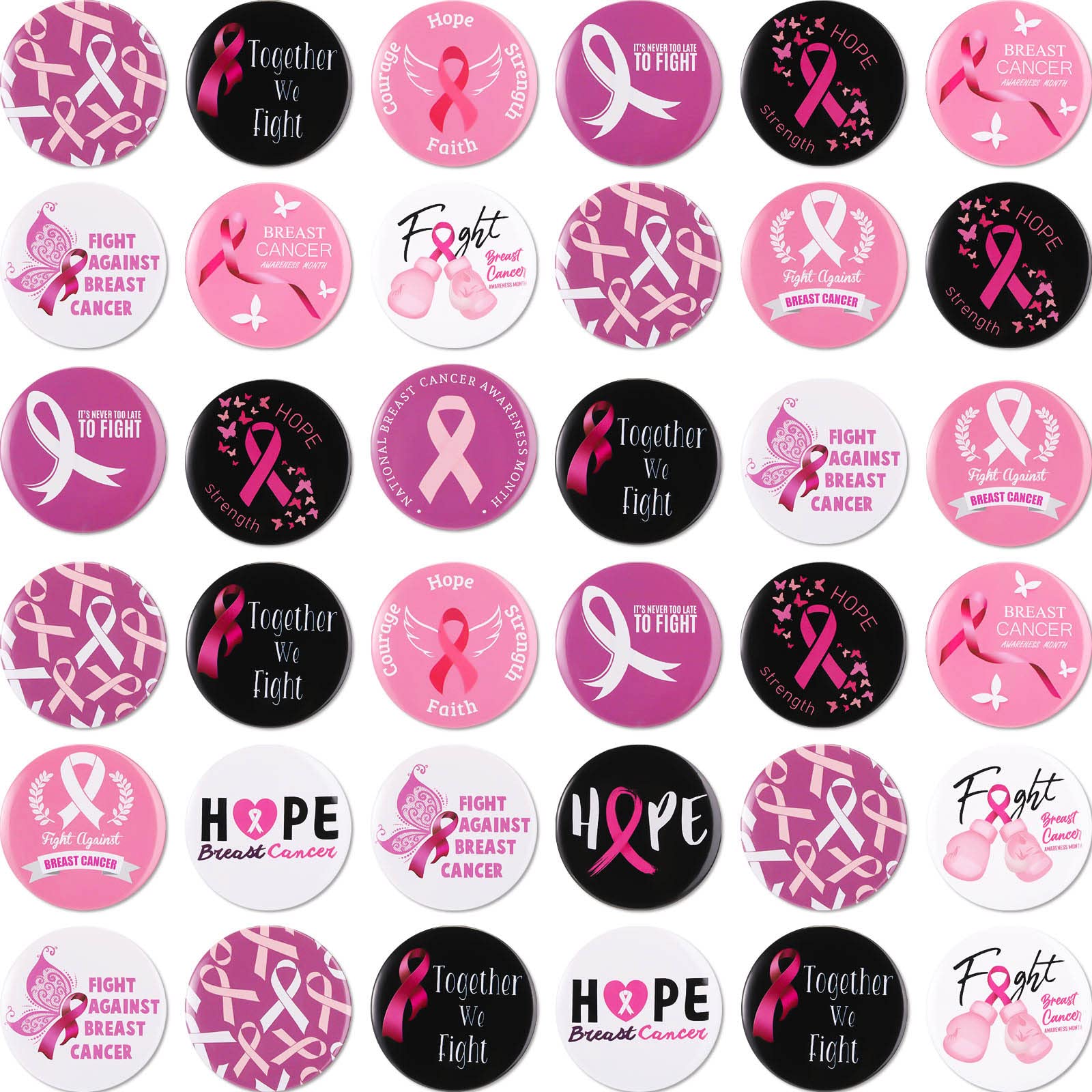 48 Pcs Breast Cancer Awareness Button Pins Round ...