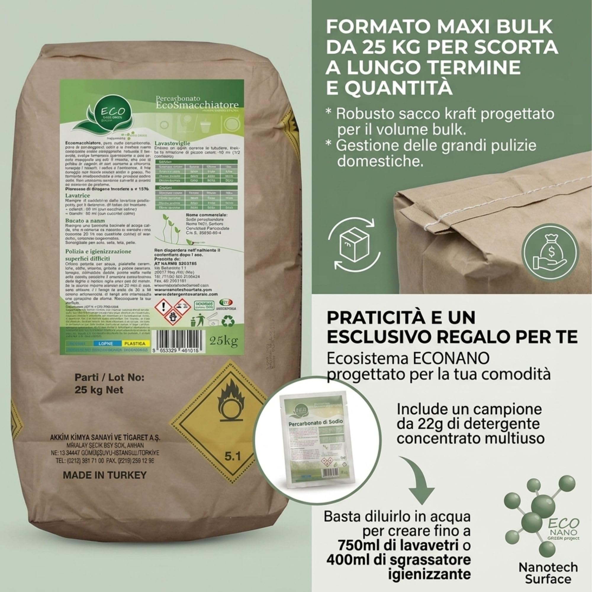 Eco Quitamanchas - Percarbonato de Sodio - Desinfectante - con oxígeno activo y muestra gratuita (Percarbonato 25 kilogramos)