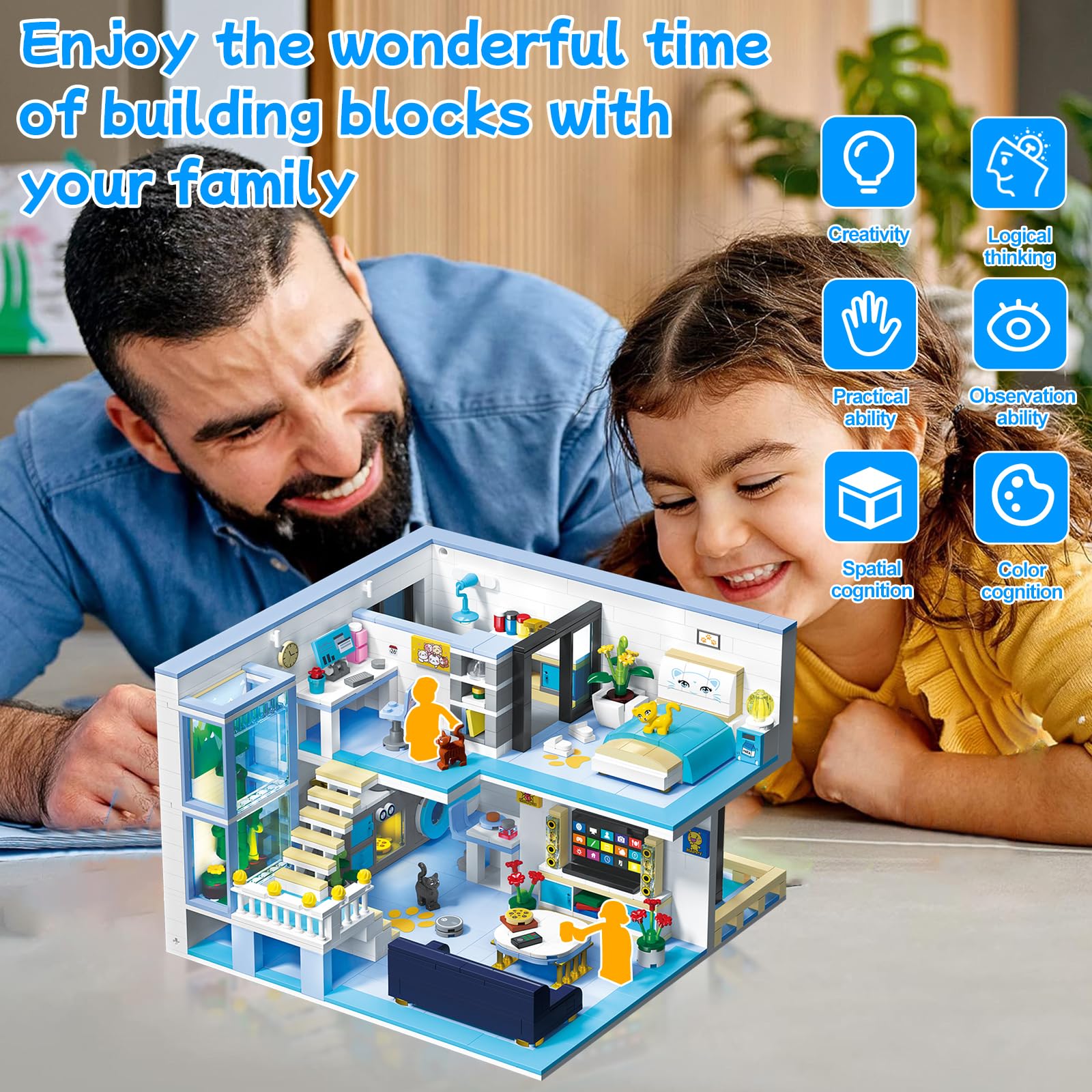 Juguete de Bloques de Construcción, Kit Mini Bloques la Casa los Amigos, Juego Bloques Modulares la Casa Dibujos Animados, Regalo Juguete Educativo para Niños Adolescentes 8+, 1235 Piezas