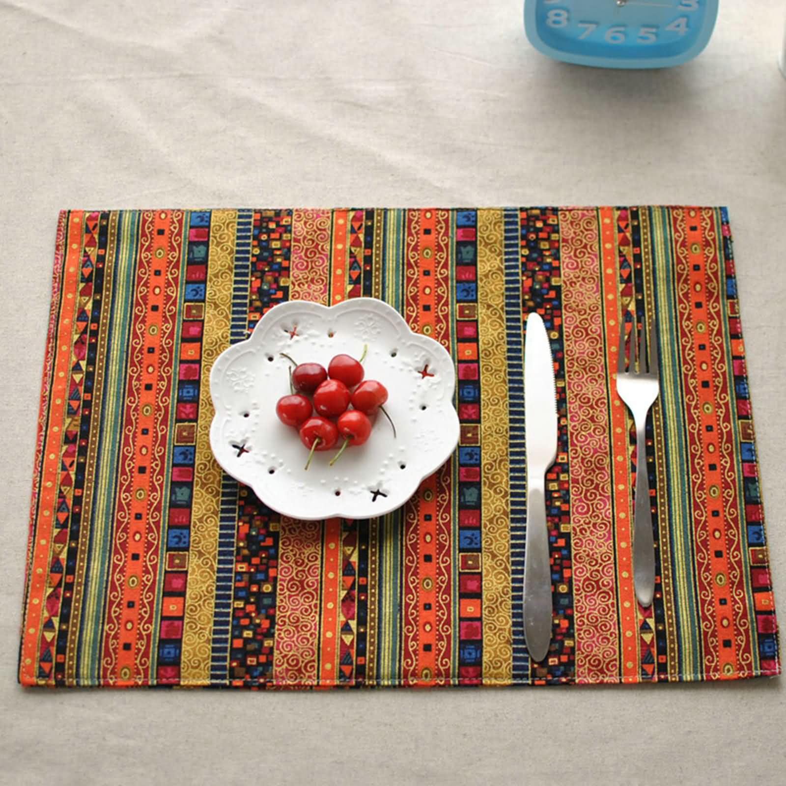 8Pièces Napperon Table Salle a Manger, 30 x 40 CM Tapis de Table Antidérapant Salon Orange, Style Ethnique avec Motif Rayures