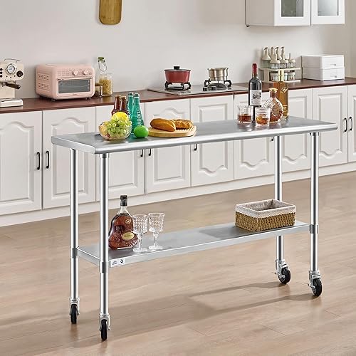 Vista 130 de Rockpoint - Mesa de acero inoxidable para preparación y trabajo con protector contra salpicaduras, 24 x 36 pulgadas; para cocina comercial, metal