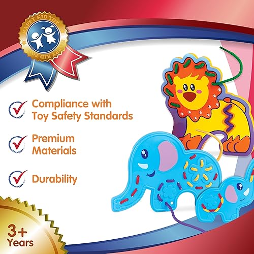 Miniatura 8 de HAP-P-KID Montessori - Juego de 20 piezas de rompecabezas de animales con cordones, actividades educativas de costura, enhebrado con cordones,