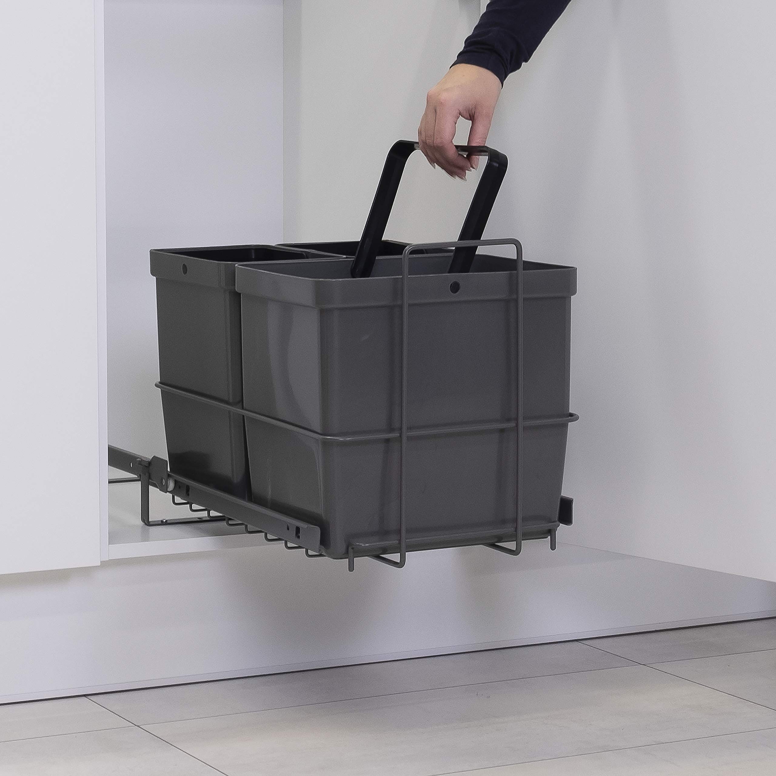 LM 79/3 Wysuwany Kosz na Śmieci do Zabudowy - 1x16L 2x8L, System Segregacji w Kolorze Antracytowym, 33,2 x 48 x 35,5 cm - Szafka pod Umywalkę