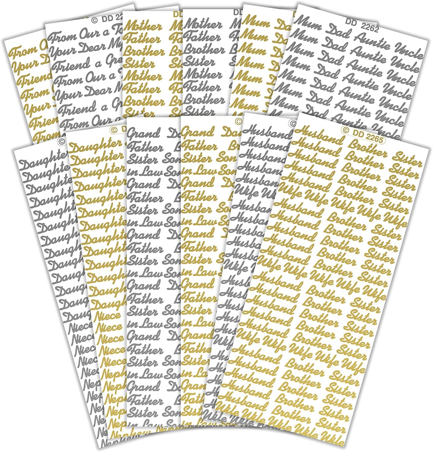 Peel Off Stickers Family Words – High Quality Craft Stickers for Card Making, Scrapbooking, Papercrafts, DIY Projects & Decorative Labels - 24 Sheets, One Size
