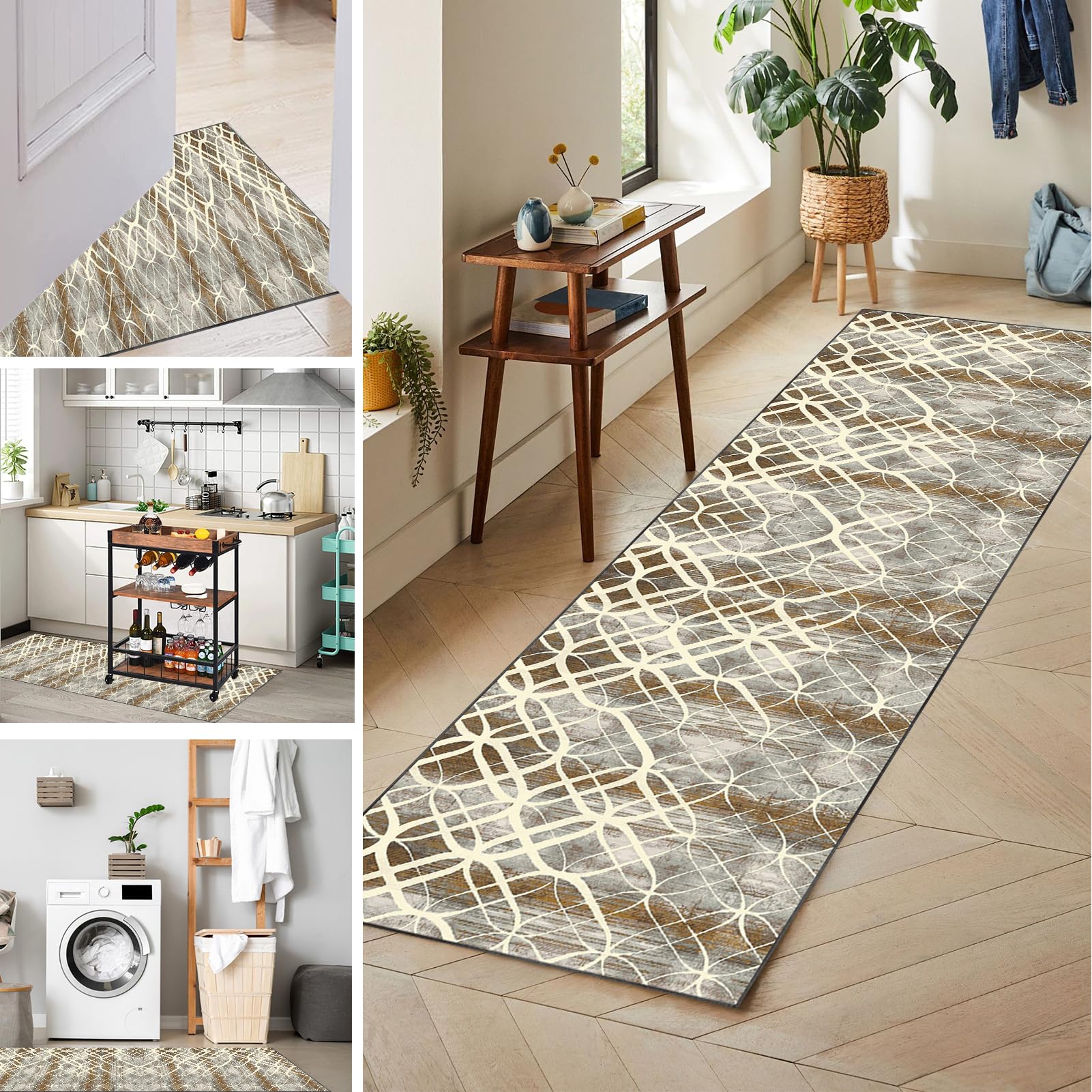 Alfombra de pasillo larga lavable con formato moderno de 70x260 cm para uso residencial