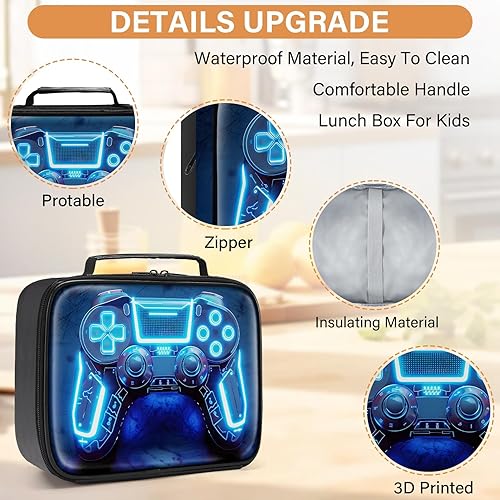 Miniatura 4 de Lonchera de cuero para niños, lonchera de cuero para niños, regalos para jugadores, lonchera aislada para videojuegos, lonchera portátil