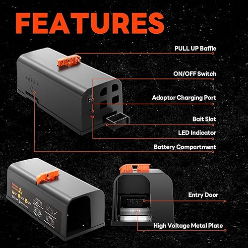 Miniatura 9 de Trampa eléctrica para ratones, paquete de 2 trampas eléctricas reutilizables para ratones de interior con diseño antiescape y doble potencia, trampa