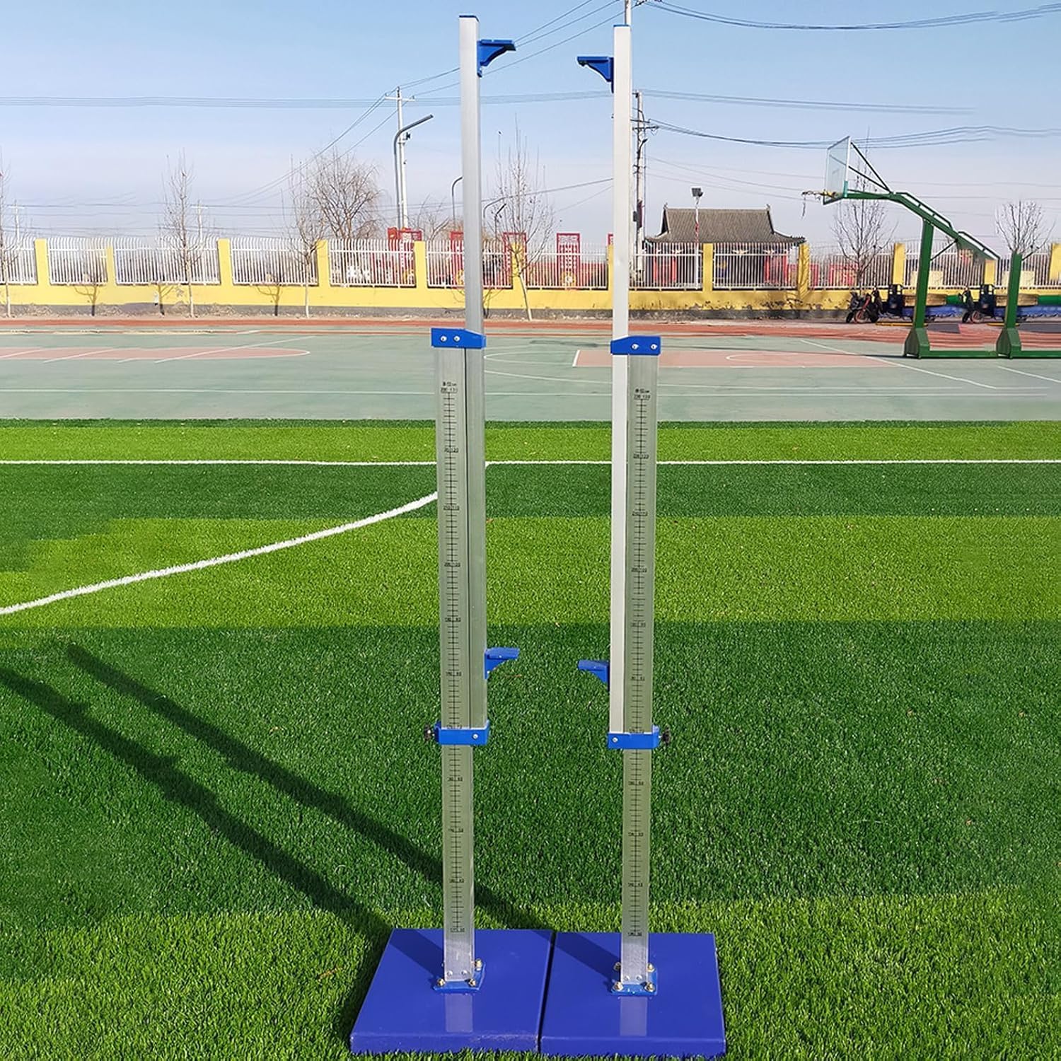 High Jump Standards, Training High Jump Stands - Portable Aluminum Stands for Track & Field Competitions, Training, and School Sports - Lightweight, Durable Pair for Blue Iron Base Without Wheels