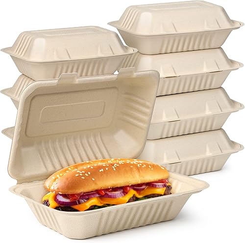 Miniatura 7 de Recipientes de alimentos de 9 x 9 pulgadas, paquete de 100 recipientes desechables para llevar con 3 compartimentos, cajas compostables para llevar