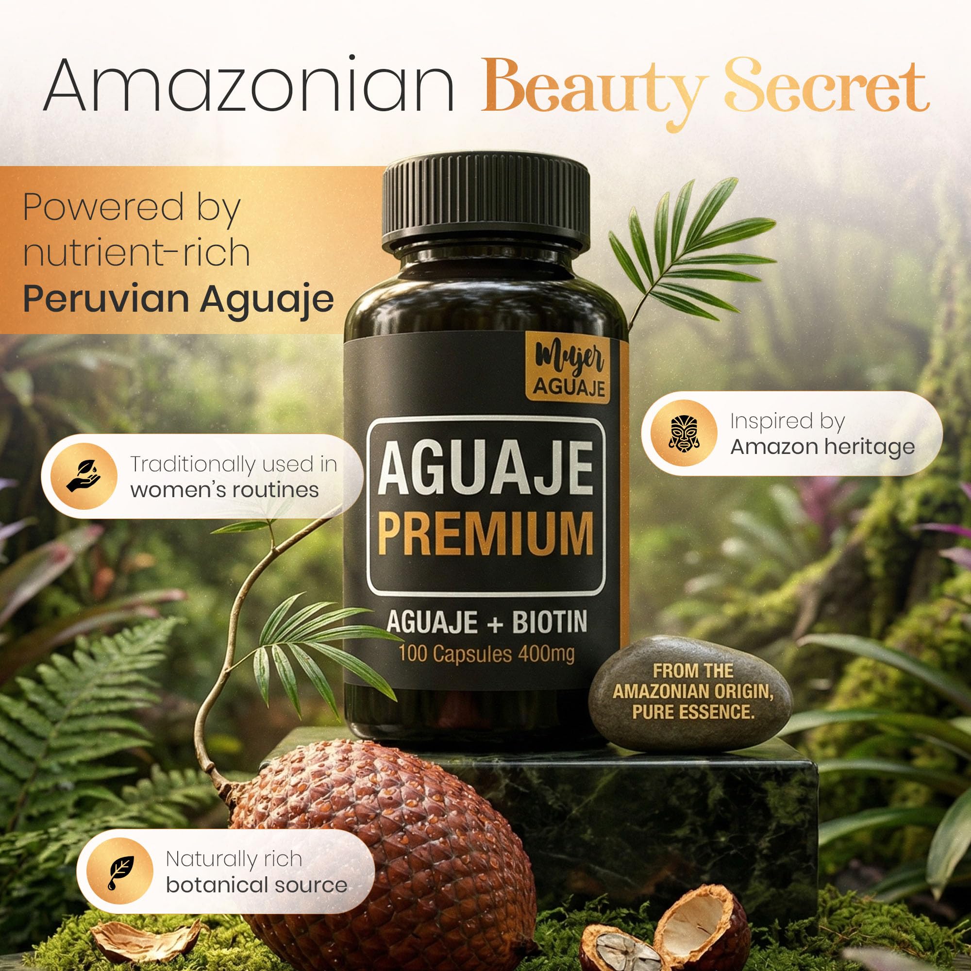| Aguaje Premium with Biotin 10,000 mcg | High Potency Peruvian Formula | Hair, Skin and Women's Natural Beauty Support. — Amazon image 3