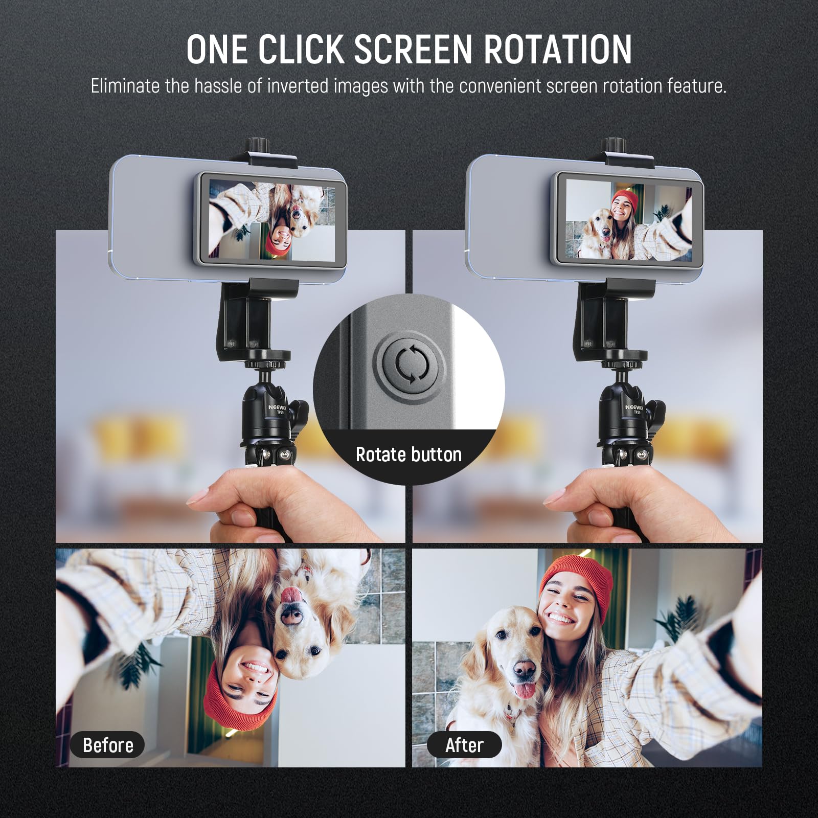 NEEWER Podstawowy 4" ekran Selfie Vlog, bezprzewodowy monitor magnetyczny monitor tylny z Bluetooth pilot zdalnego sterowania dla YouTube Livestreams, NIE kompatybilny z iPhone Google Phone/Video 4K
