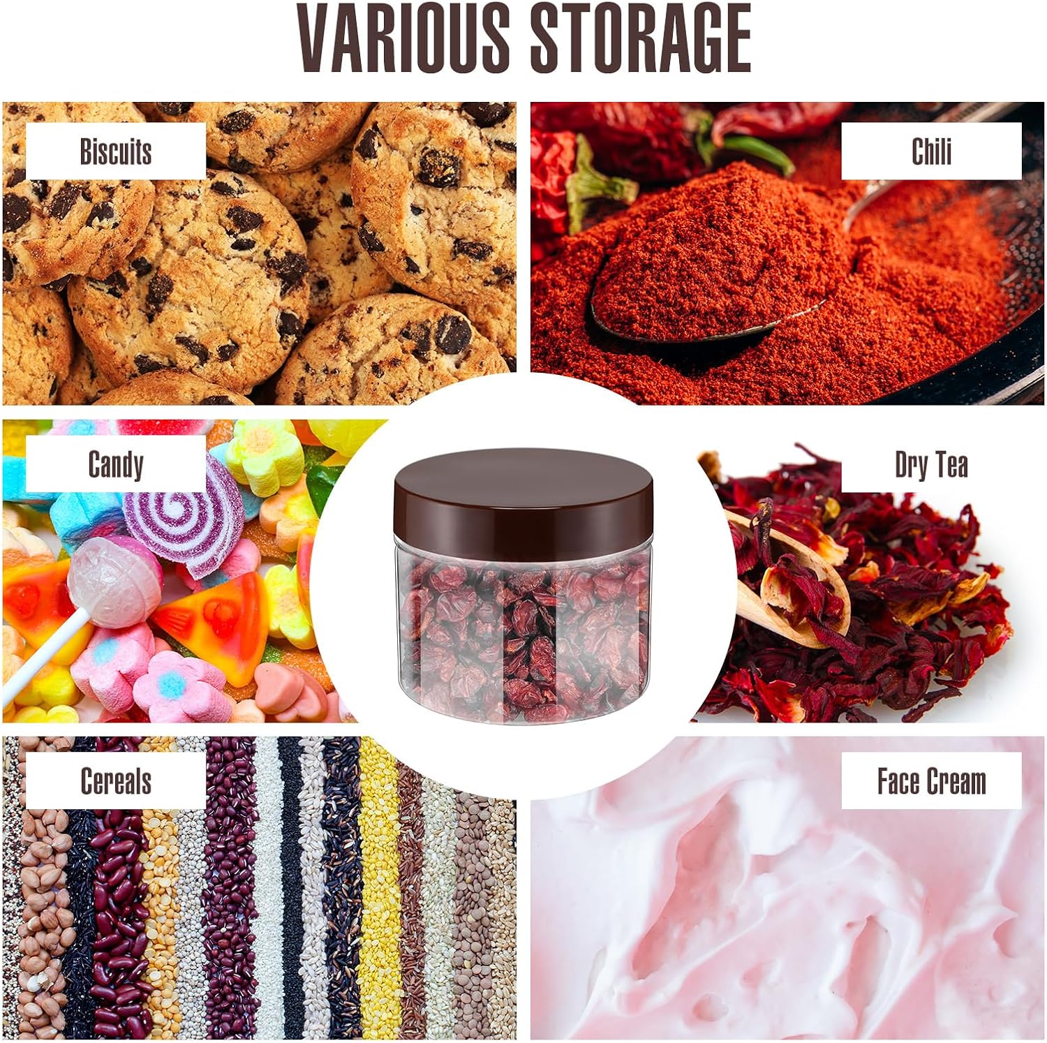 Mifoci 50 Pcs 9.5oz Clear Plastic Jars Containers Wide Mouth Food Storage Jar for Kitchen Dry Food Butter Honey Cosmetics Cream, Black and Brown (3.35''l x 2.56''h)