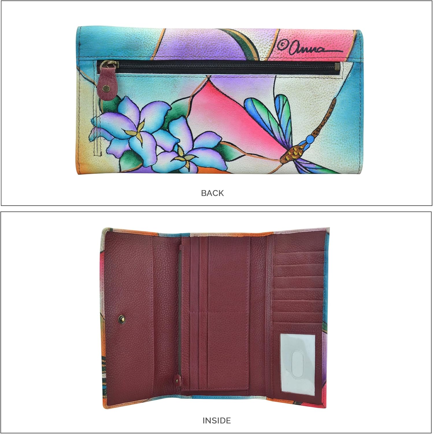 Anna by Anuschka Women's Hand Painted Genuine Leather Multi Pocket Wallet - Image 3