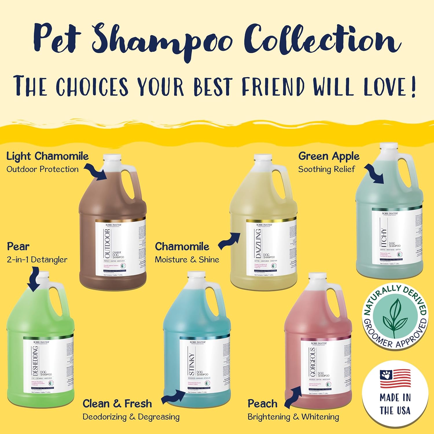 Bobbi Panter 2-in-1 Dog Shampoo & Conditioner for Shedding – Detangling Natural Formula Reduces Shedding & Tangles, Softening, Tear-Free, 10:1 Concentrate, Made in USA, 1 Gallon