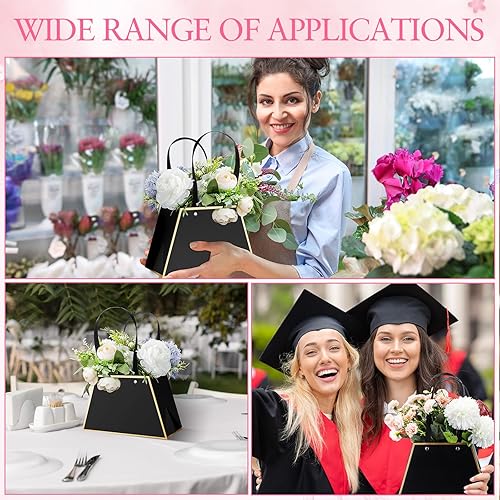 Miniatura 6 de Noveread 24 bolsas de regalo florales para el día de la madre, bolsa de papel portátil para ramo de envolver con asa, cajas de flores impermeables