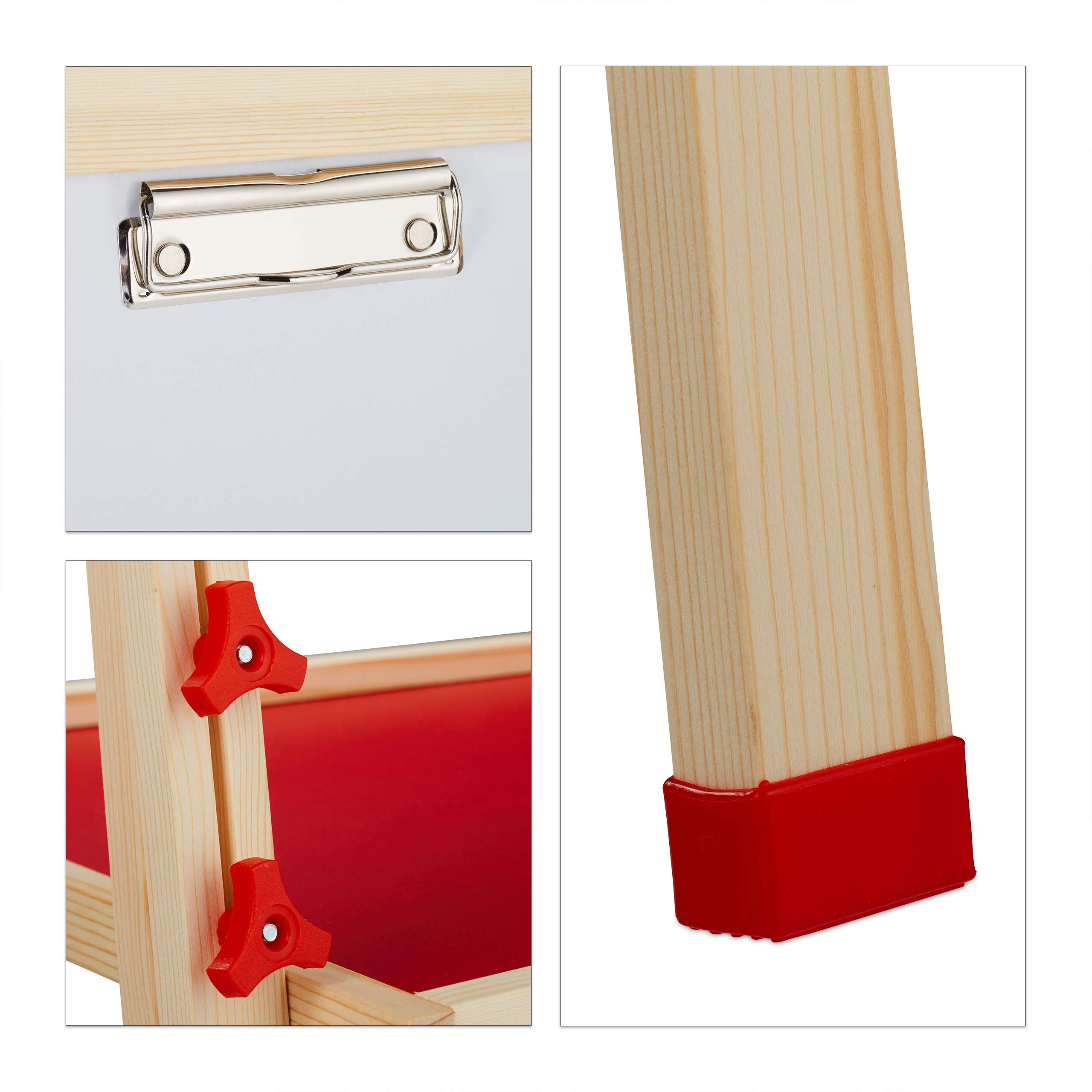 Relaxdays Lavagnetta per Bambini, Regolabile in Altezza & Magnetica in Legno Pieghevole 102-135x55x52 cm, Legno Naturale