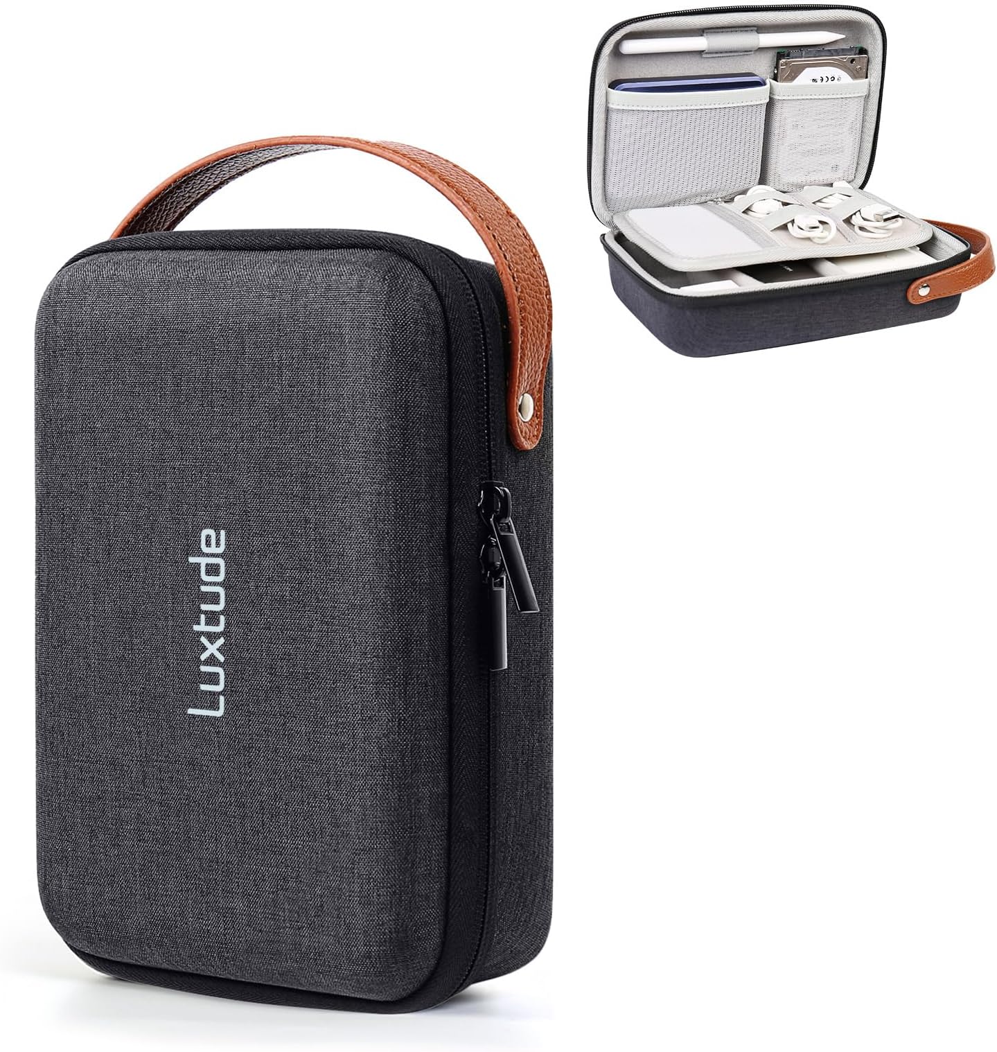 Luxtude Electronic Organizer Travel Case, Portable Tech Organizers, Hard Shell Zipper Case for Electronics, Travel Essentials, Black (External Size 8.5 x 5.9 x 2.5 Inch)
