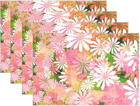 Amazon Aomoki ランチョンマット ブランドランナー テーブル 食卓 断熱 防汚 滑り止め 丸洗い レストラン用 飾り 30x45cm 花 カラフル 菊 ピンク 黄色 ランチョンマット オンライン通販