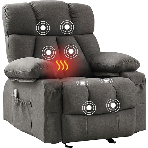 Power Lift Recliner Chair for Elderly, Big and Tall Lift Chair with Massage and Heat for Living Room, Fabric Electric Recliner Chairs with 4 Side Pockets, USB Charge Port, Grey