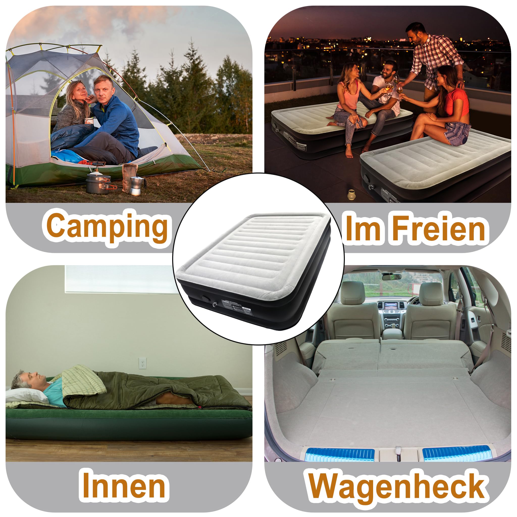 YRHome Luftmatratze Matratze Luftbett Selbstaufblasend Aufblasbare Matratze mit eingebauter Elektrischer Luftpumpe & Tasche Schnelles Aufblasen Gästebett für Camping für 1 Person, 187 x 90 x 46 cm