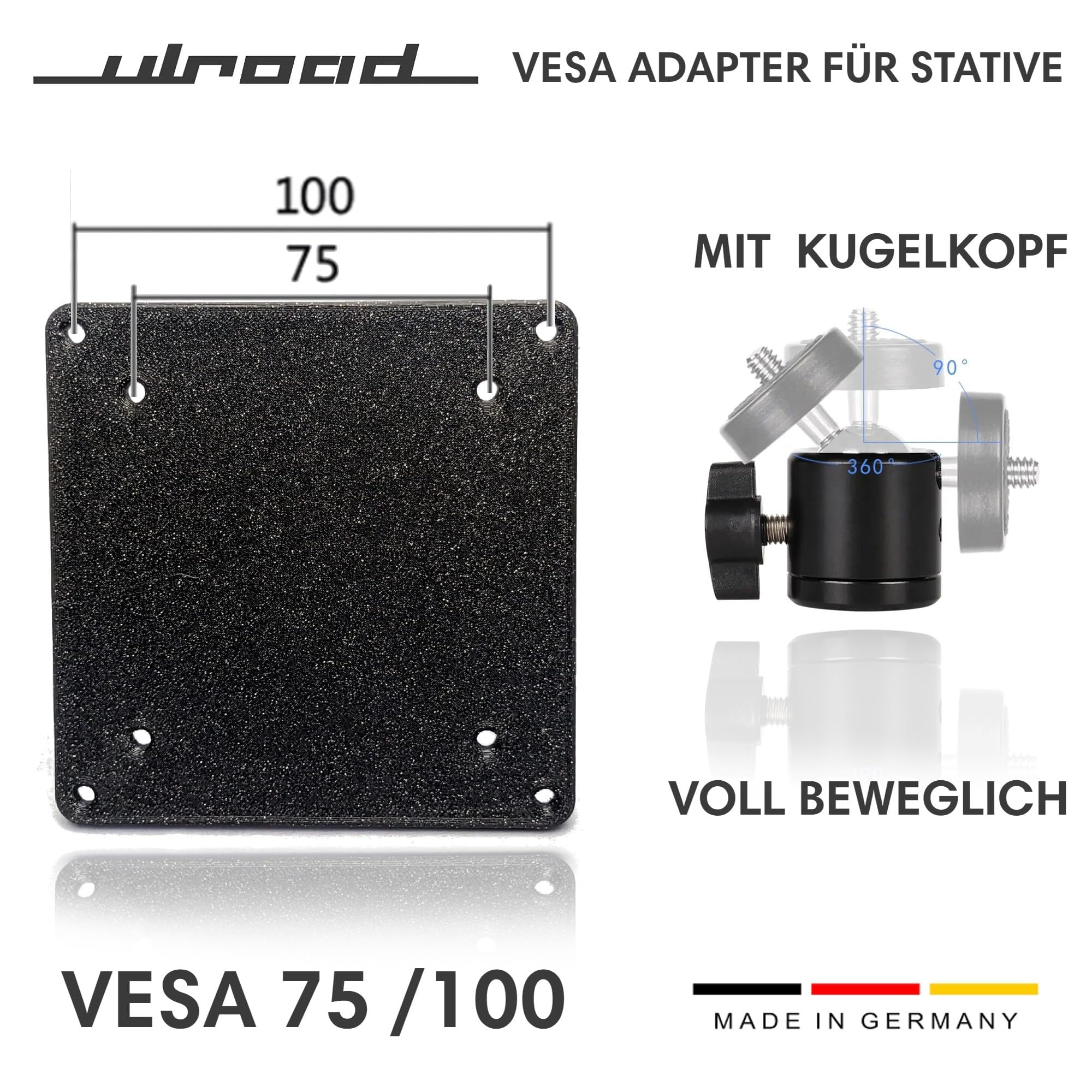 Stativ VESA Adapter 75 I 100 für Kamerastativ mit Kugelkopf-Stativkopf 3/8" 1/4" Monitor Bildschirm Studio Halterung
