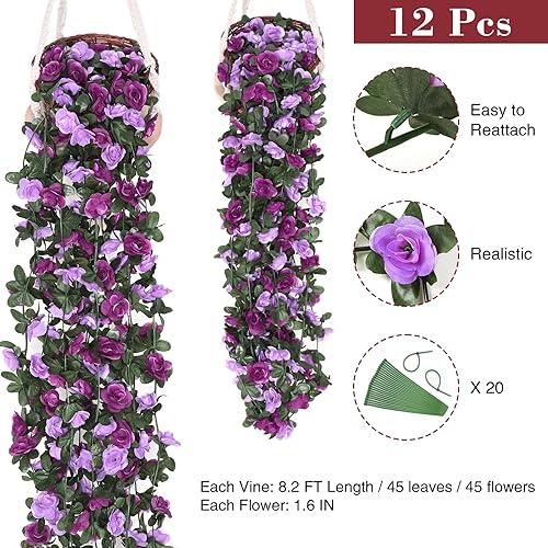 Miniatura 2 de BLEUM CADE 12 guirnaldas de flores artificiales de 98.4 pies para dormitorio, lindas vides colgantes de flores falsas, guirnalda floral para