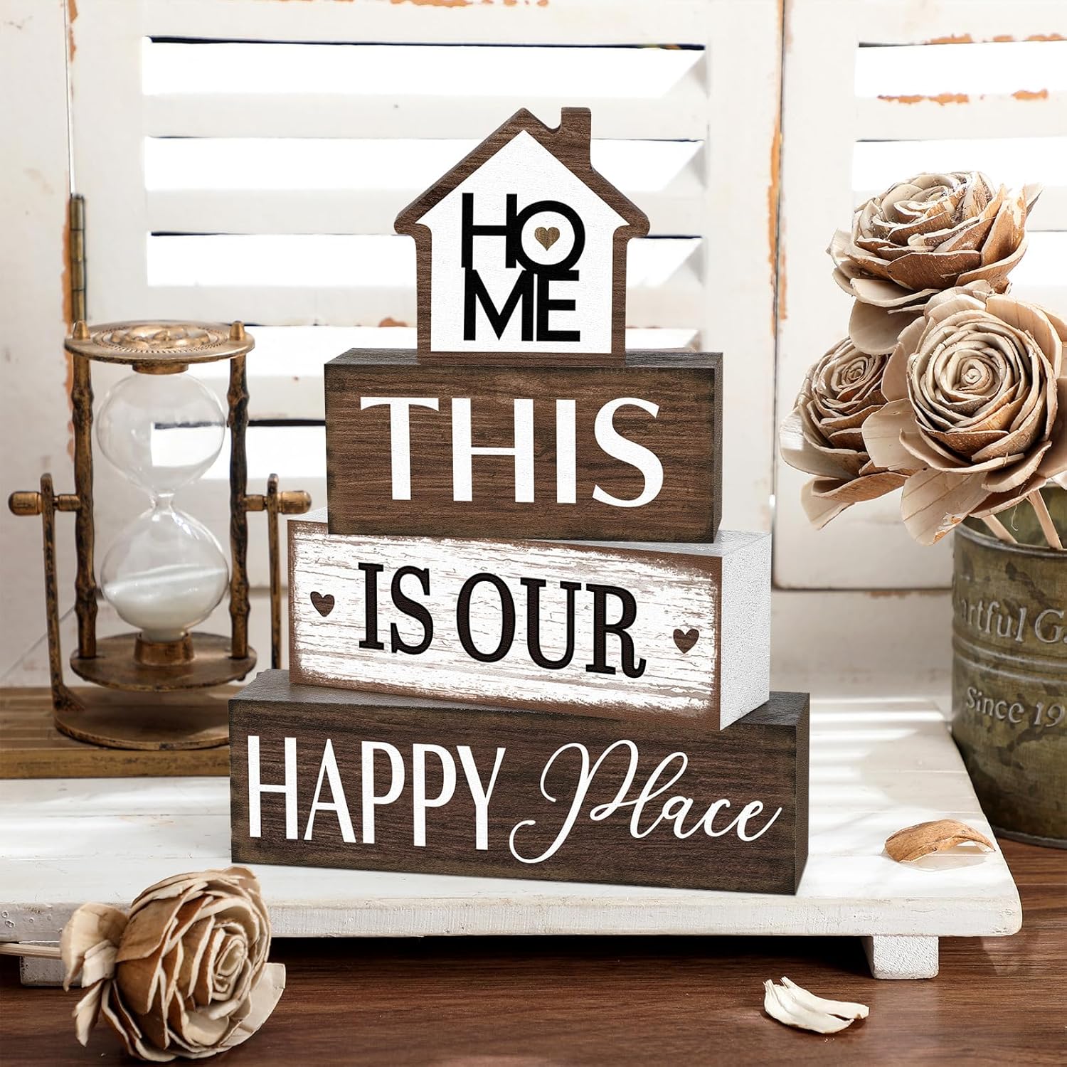 Cinnvoice Farmhouse Wooden Tabletop Decor Rustic There's No Place Like Home Table Centerpiece Home Wood Blocks Sign Gifts Farmhouse Tiered Tray Decor for Kitchen Table Shelf Desk Mantel Decoration Distressed There's No Place Like Home