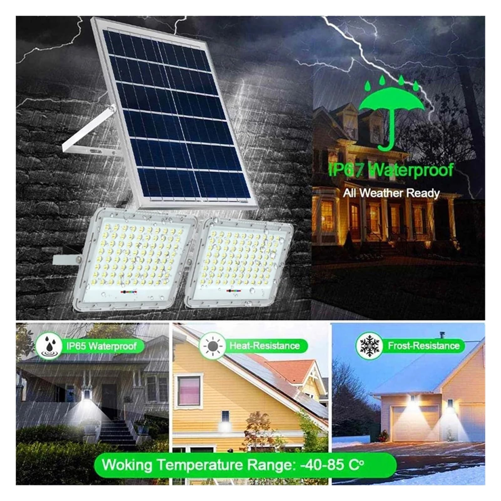Lampa solarna zewnętrzna, 800W 2-głowicowa lampa słoneczna LED Zewnętrzna lampa reflektorowa LED Wodoodporna do ścieżki ogrodowej Ściana uliczna Słoneczny krajobraz Reflektor