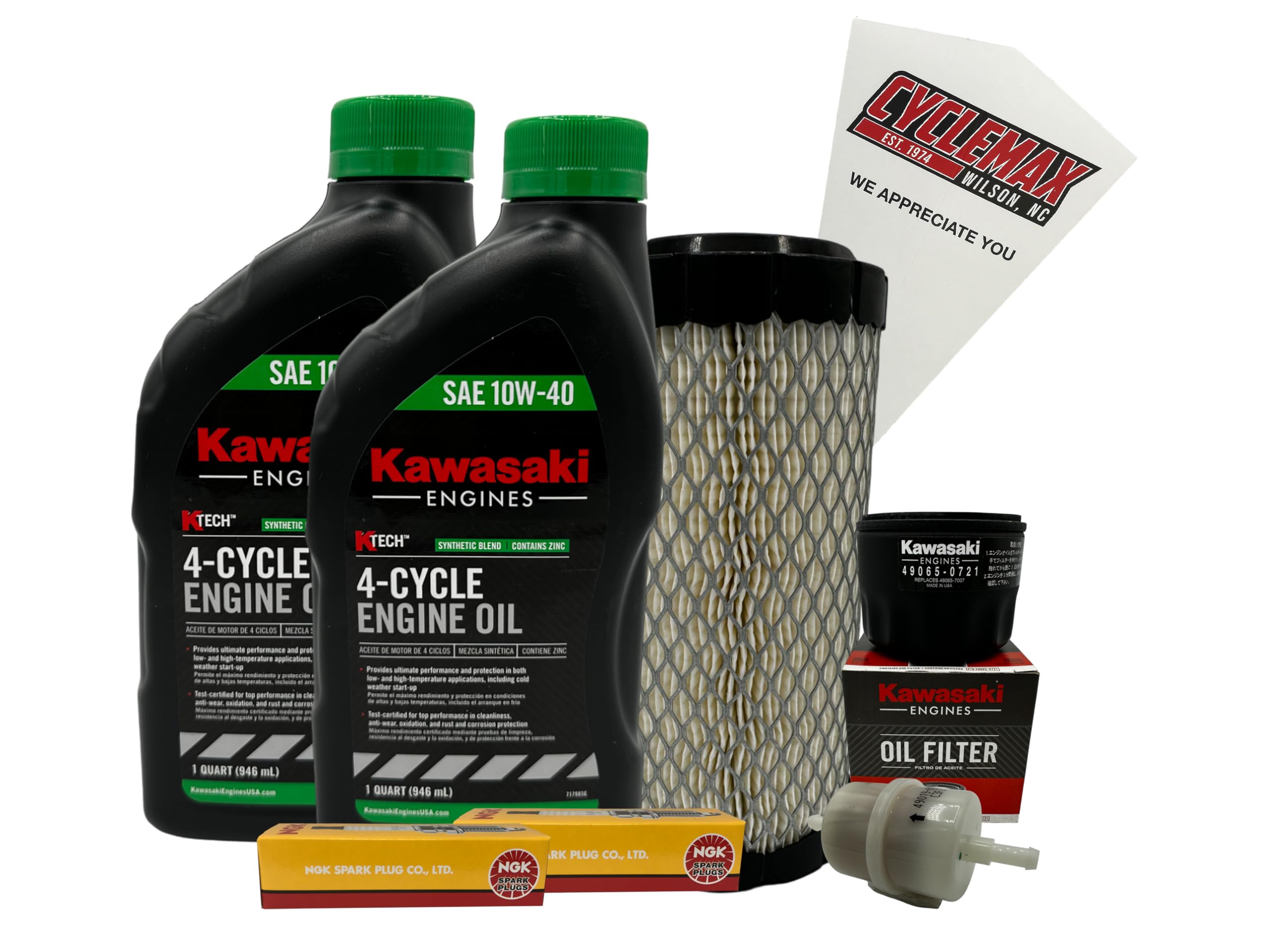 Cyclemax Tune Up Kit 10W-40 with Spark Plugs compatible with Kawasaki 99969-6539 compatible with FX481V FX541V FX 600V
