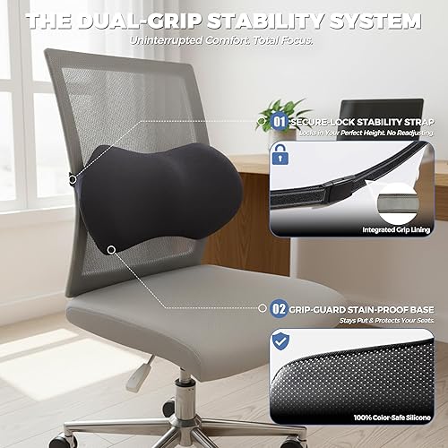 Miniatura 3 de Almohada de apoyo lumbar con espuma viscoelástica para todas las estaciones y agarre antideslizante, cojín ergonómico para aliviar el dolor de