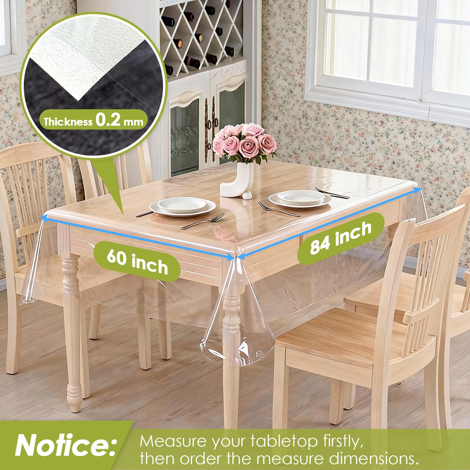 Protector de mesa transparente de 84 x 60 pulgadas, 0.2 mm de grosor, protector de mesa para mesa de comedor, mantel impermeable para cocina, escritorio, escritorio de oficina
