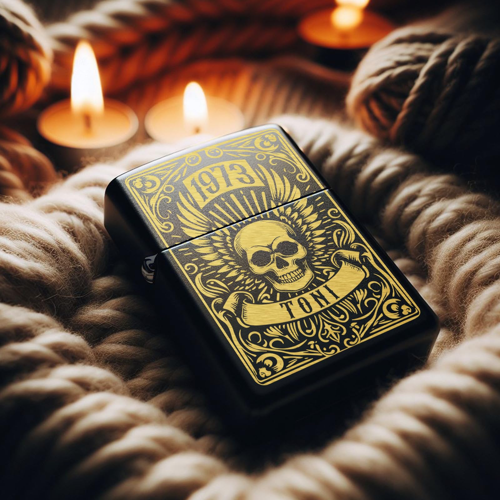 Totenkopf Zippo Feuerzeug mit personalisierter Gravur, Sturmfeuerzeug mit Totenkopf Zippo Geschenk für Männer