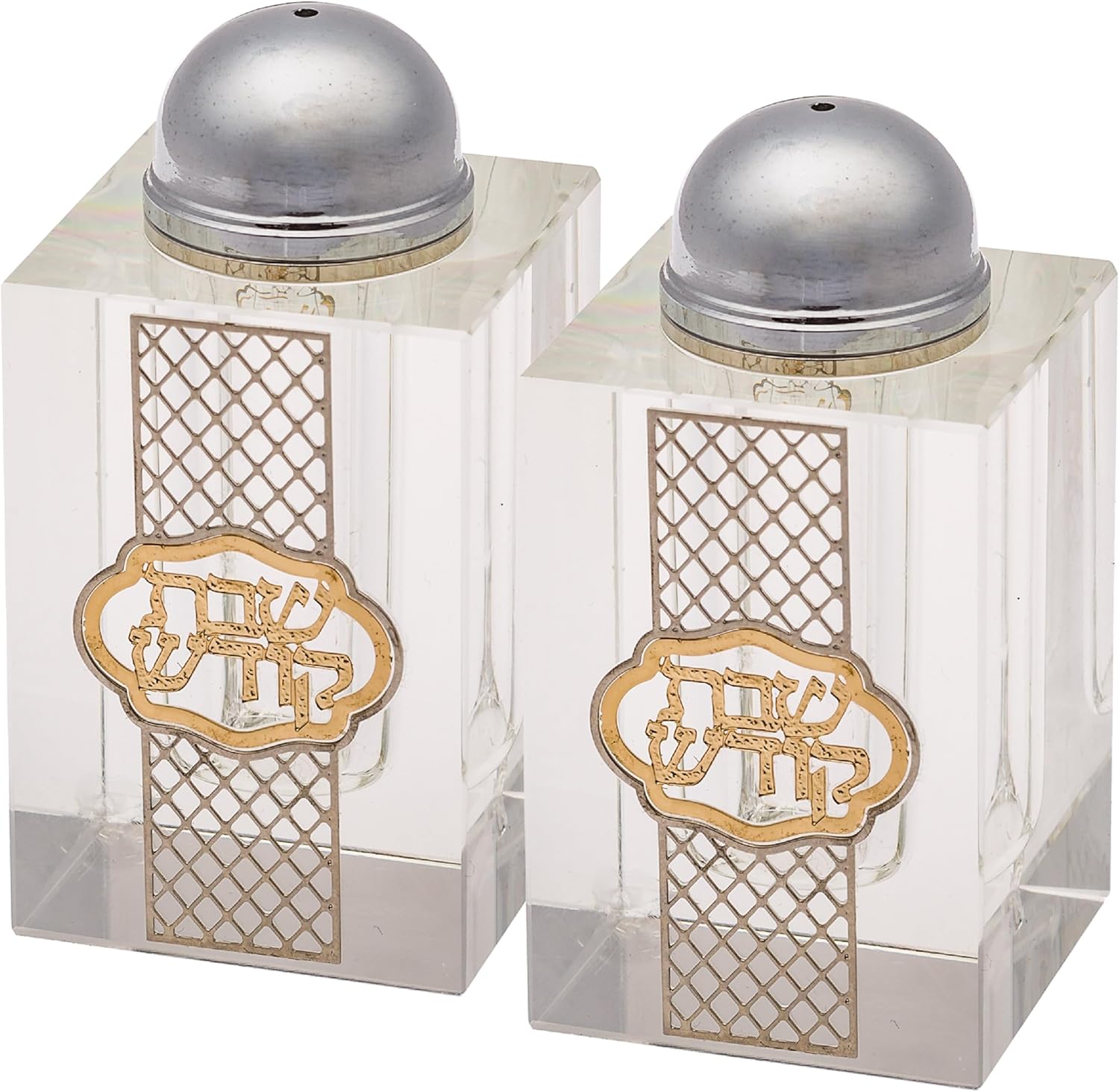 Crystal Salt Shaker for Shabbat Table 3.2" Tall Fine Laser Cut (Set 1)