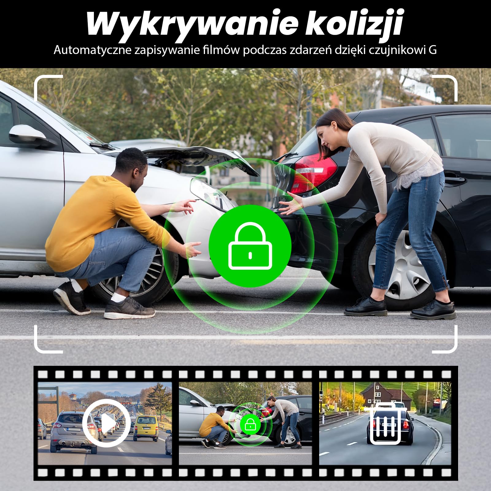 Kamera samochodowa Dashcam podwójna 4K/2K WiFi z aplikacją – Przednia 4K + Tylna 2K, Mini Kamera Samochodowa, Karta 64 GB, Noktowizja, Nagrywanie w pętli, Tryb Parking 24 h