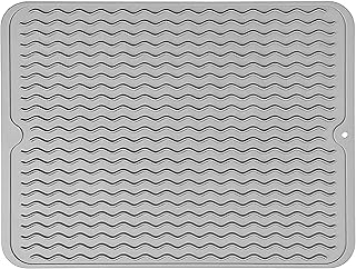 Draining Board Mats, Dish Drying Mat, Non-Slip Draining Mat, Dish Drainer Mat for Kitchen Counter, Silicone Draining Mat for Sink, Collapsible Silicone Draining Mat Grey(16x12 inch)