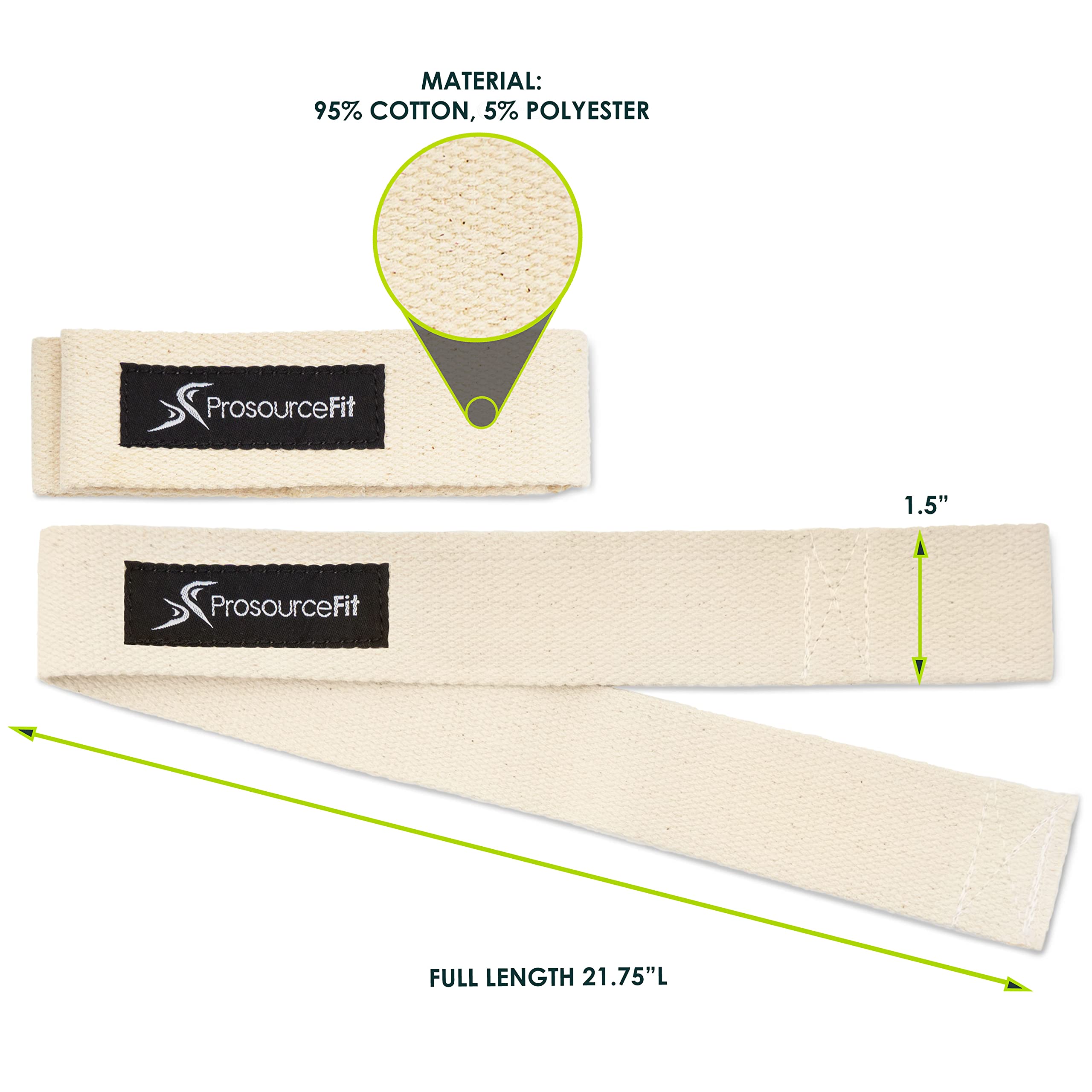 ProsourceFit Pair of Weight Lifting Straps for Men and Women, Adjustable Cotton Straps for Improved Grip, Beige