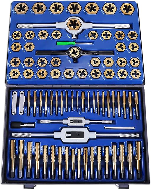Mophorn Tap and Die Set 86 PCS Tungsten Alloy Steel Metric Tap and Die Kit for Cutting External and Internal Thread