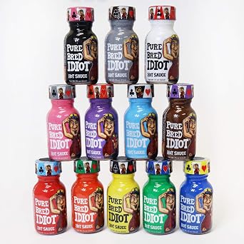 Pure Bred Idiot - Hot Sauce Roulette Game - 12 - 0.75 Ounce Bottles Hot Sauce Gift Set - Perfect Premium Gourmet Gag Gifts for Men - Spicy Challenge Hot Sauce Sampler