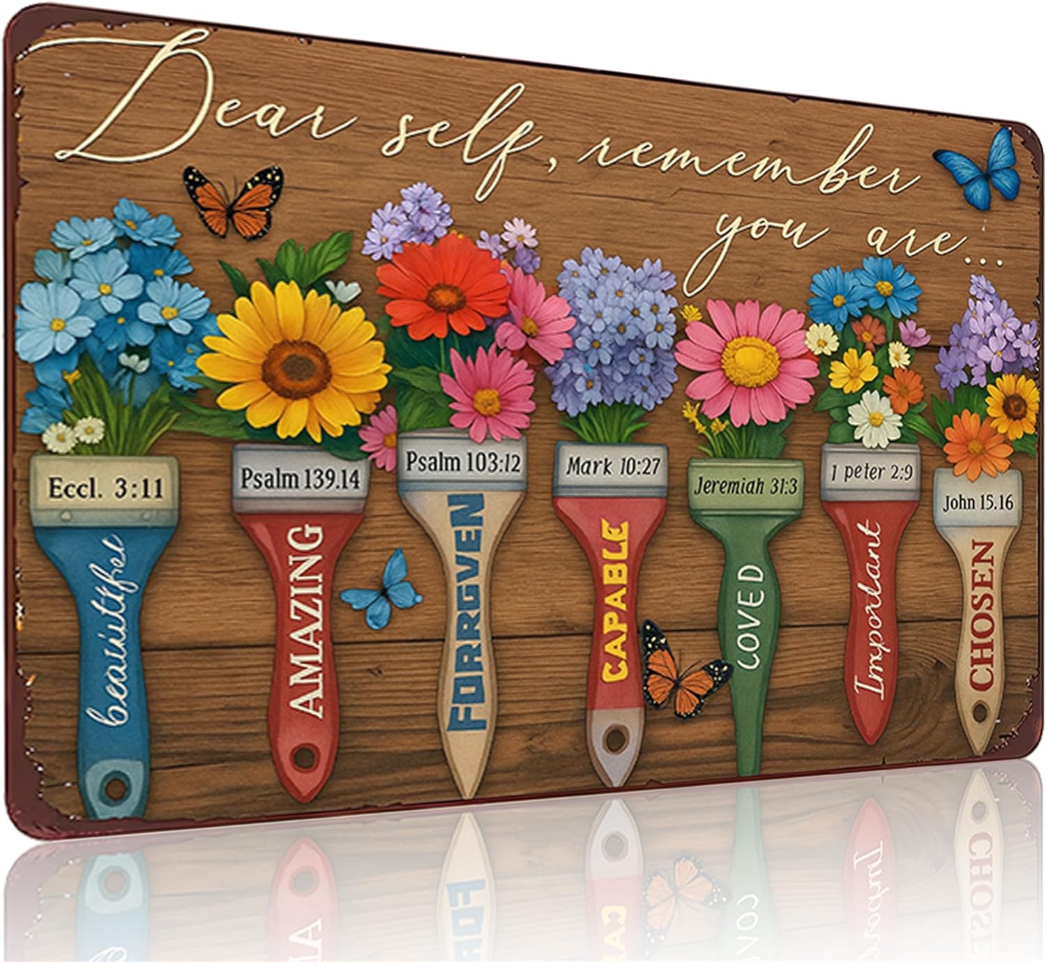 Funnysign Christian Bible Verse Gifts Garden Flowers Sign Dear Self Remember You Are Amazing Tin Sign for Home Garden Kitchen Patio Yard Decor 8 X 12 Inch (3994)